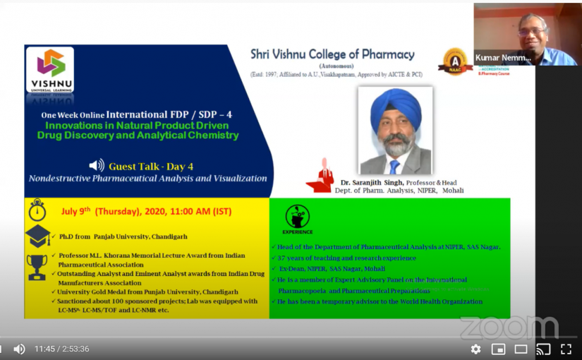One-Week Online International FDP / SDP -4 “Innovations in Natural Product Driven Drug Discovery and Analytical Chemistry” – 06th to 11th July 2020